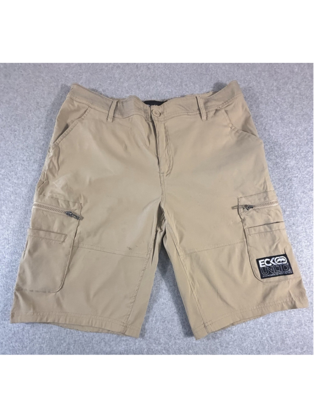 Ecko Unltd Cargo Shorts Mens 36 Khaki Utility Y2K Zip Pocket Streetwear
